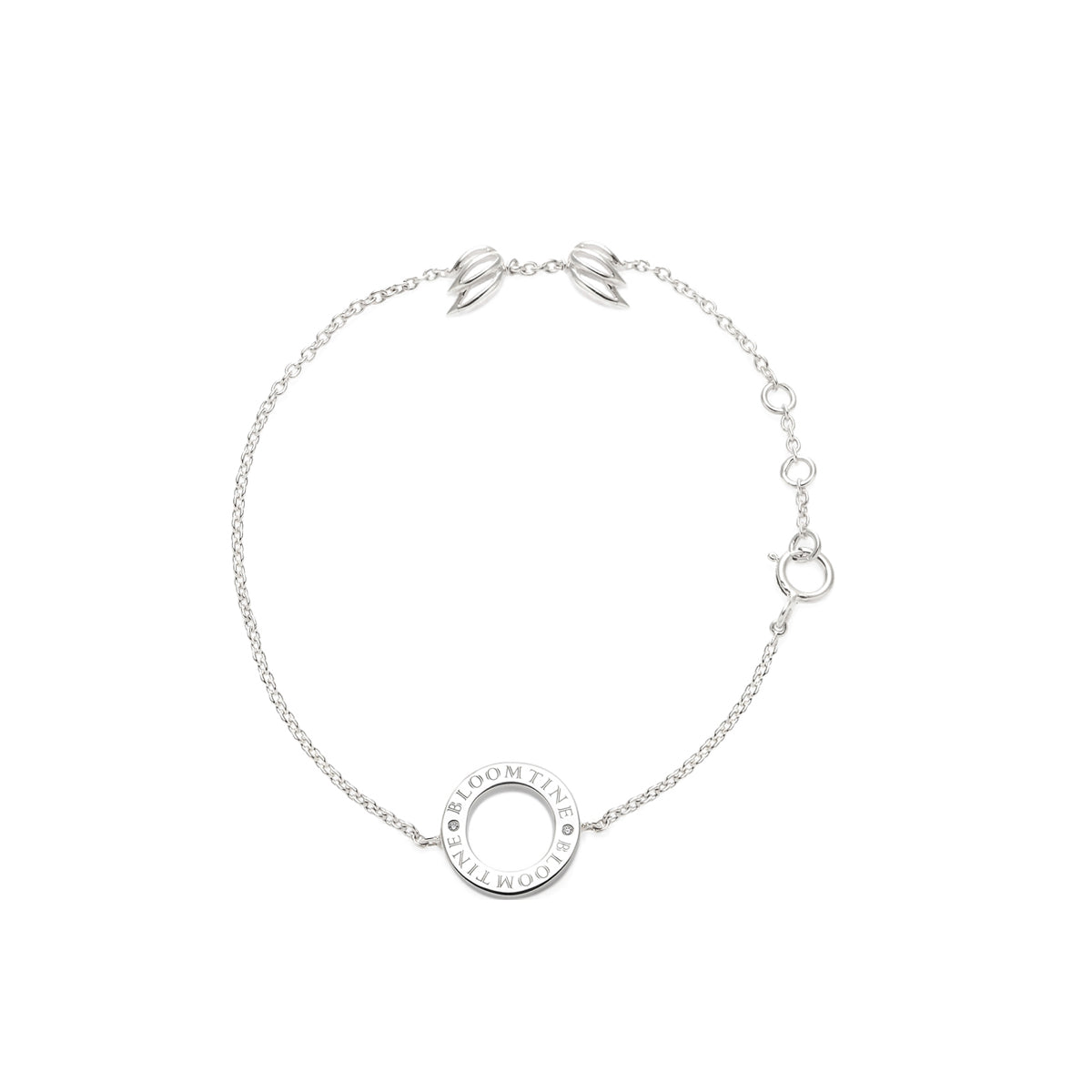 BLOOMTINE sterling silver Mini Halo Wings™ bracelet. Hand-set with brilliant lab-grown diamonds and finished with premium white rhodium for a mesmerizing, diamond-like glow that lasts. White background