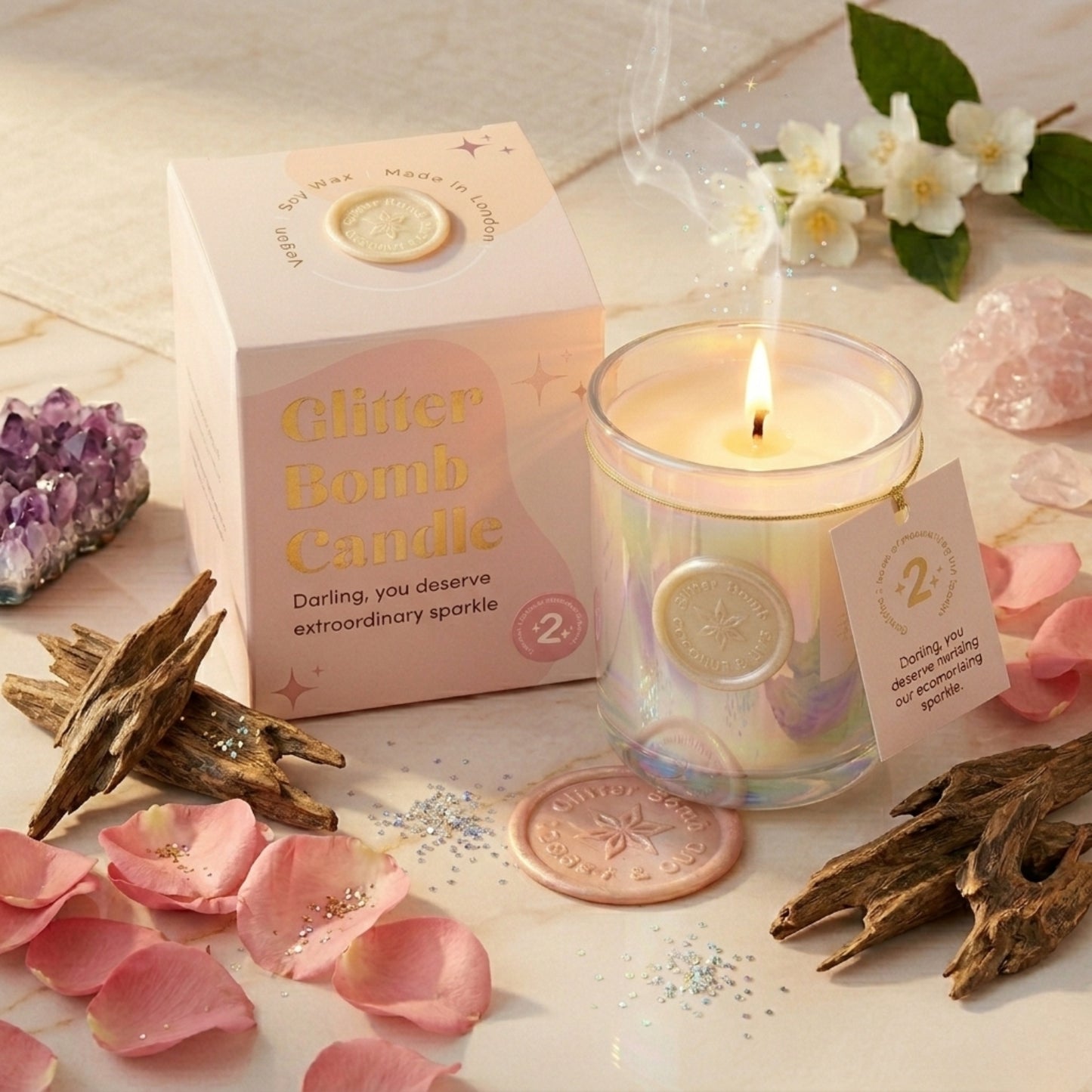 Via Láctea | Vela de Luxo Glitter Bomb™ com Aroma a Coco, Citrinos e Baunilha 230g