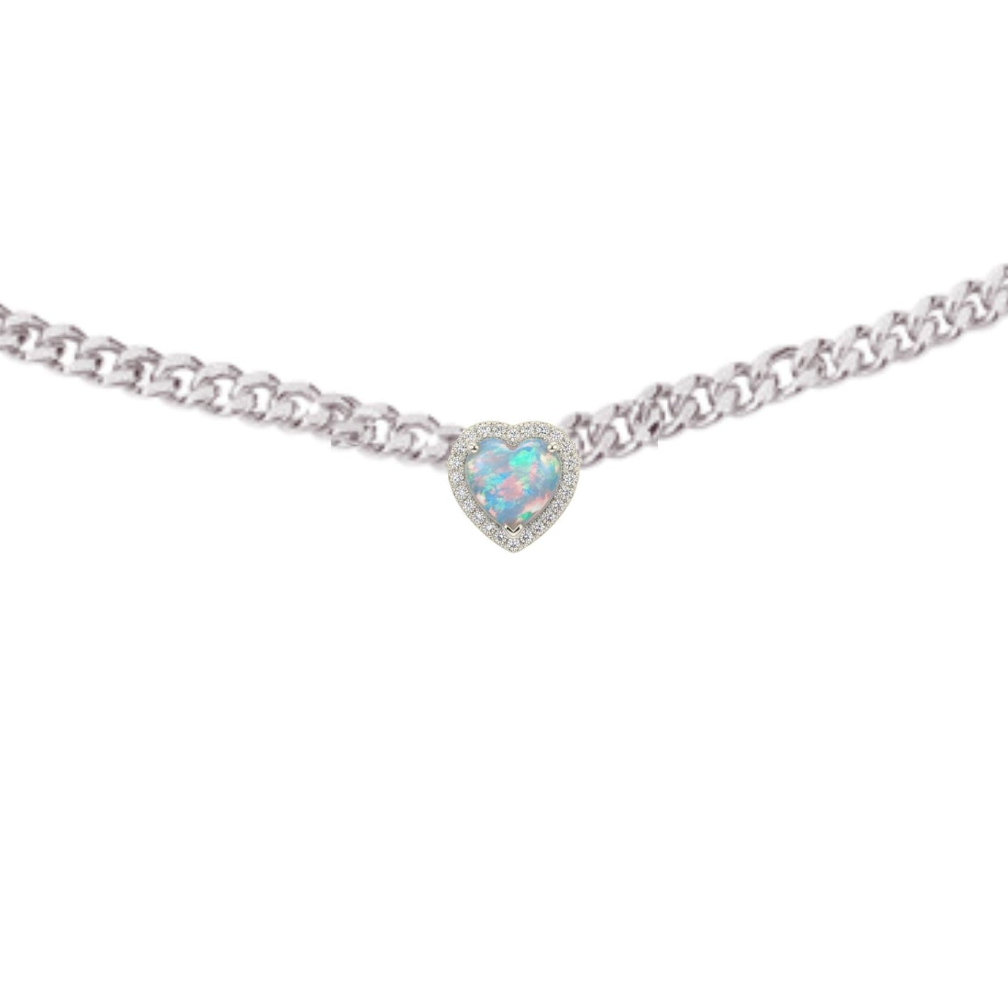 Loves Frequency™ Mini Silver Plated Multi Coloured Fire Opal Heart Choker BLOOMTINE | Earth Angel HQ