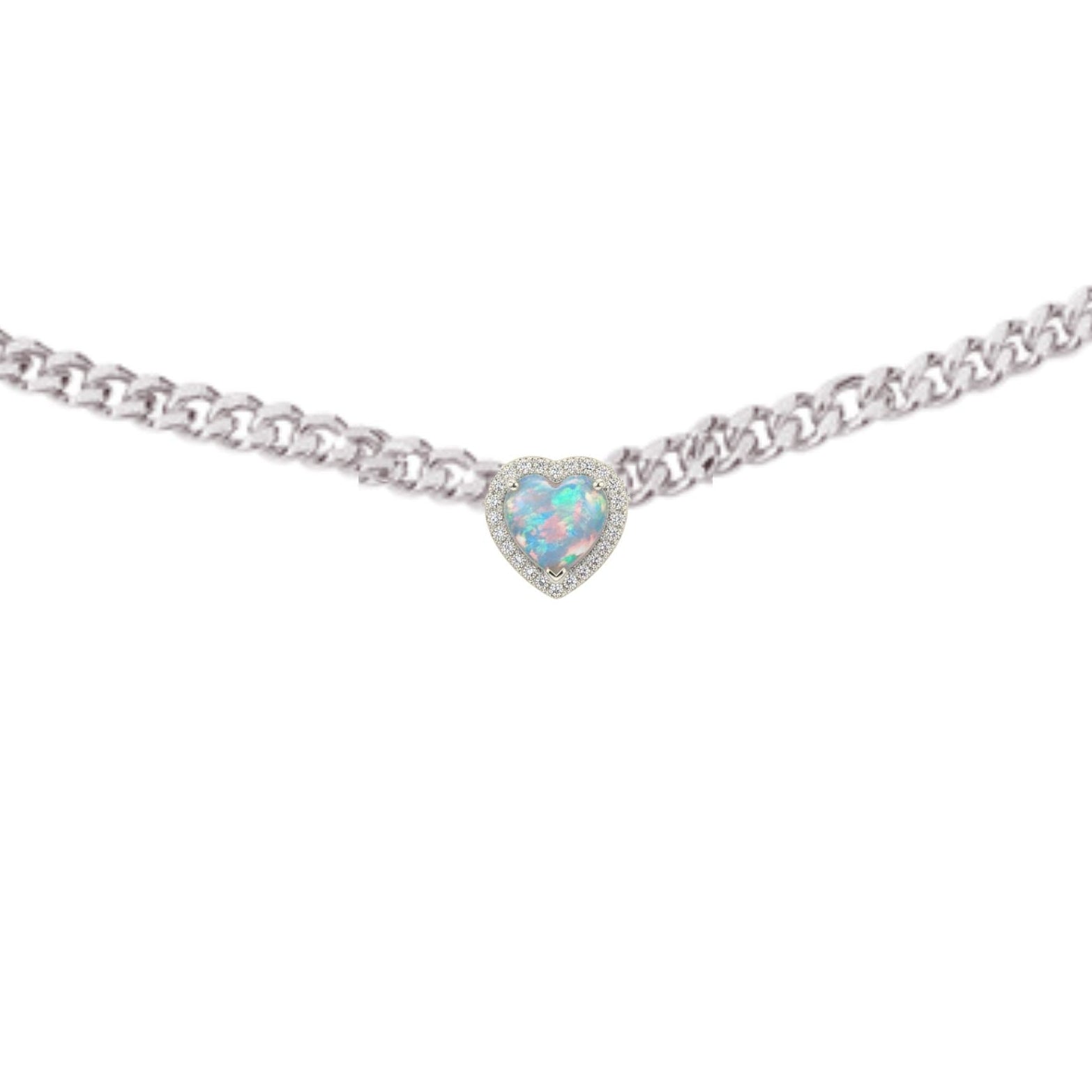 Loves Frequency™ Mini Silver Plated Multi Coloured Fire Opal Heart Choker BLOOMTINE | Earth Angel HQ