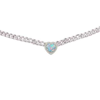 Loves Frequency™ Mini Silver Plated Multi Coloured Fire Opal Heart Choker BLOOMTINE | Earth Angel HQ
