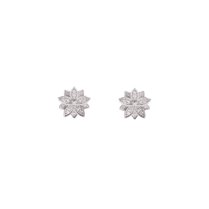 Eternal Bloom™ 14K White Gold Lotus Flower Diamond Earrings