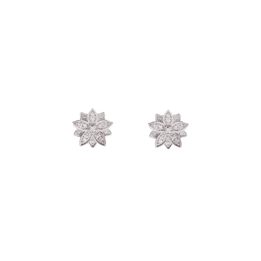 Eternal Bloom™ 14K White Gold Lotus Flower Diamond Earrings