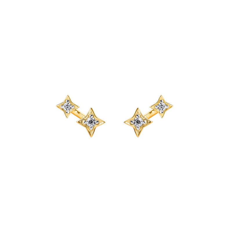 Illuminess™ gold vermeil shooting star stud earrings by Bloomtine; premium celestial jewellery gift featuring sparkling details and high-end craftsmanship