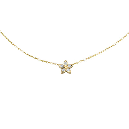 Bloomtine-18kt-gold-vermeil-flower-pendant-necklace. Professional-product-shot of a botanical-gold-necklace on a clean-white-background