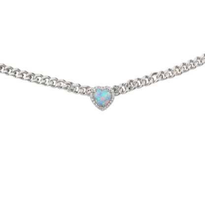 Necklace with a heart-shaped opal pendant on a white background