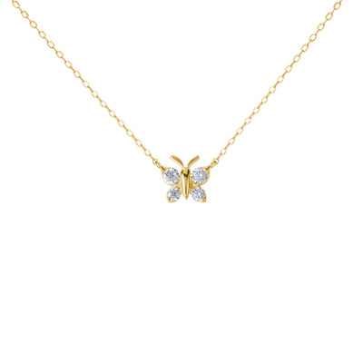9mm butterfly pendant necklace by BLOOMTINE, crafted in tarnish-resistant gold over sterling silver with sustainable moissanite stones. Featuring an adjustable 14.5 to 16.5-inch chain for a bespoke fit, this dainty gold necklace is an ethical diamond alternative for meaningful gifting