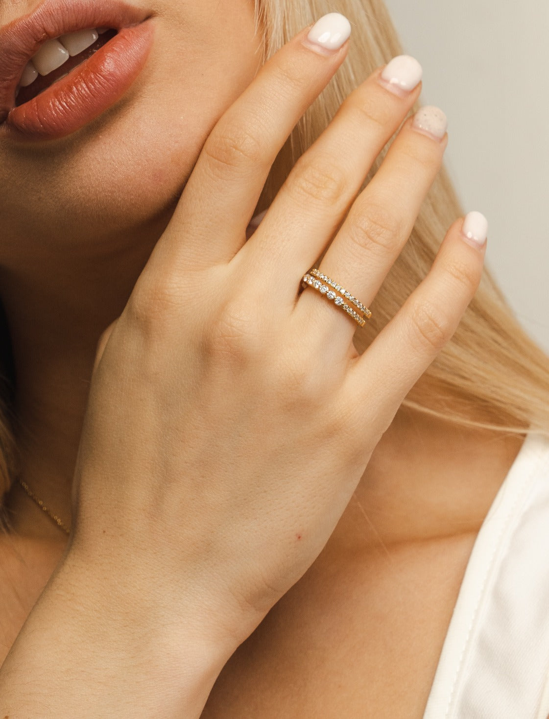 Illuminess™ Sterling Silver Combi Stack Ring image. The BLOOMTINE Illuminess™ Combi Ring in White Rhodium-plated Sterling Silver. This exclusive two-in-one ring fuses a pavé band and a bezel-set moissanite into a single cohesive stack, offering a high-impact diamond-alternative look with a mirror-like, tarnish-resistant finish.