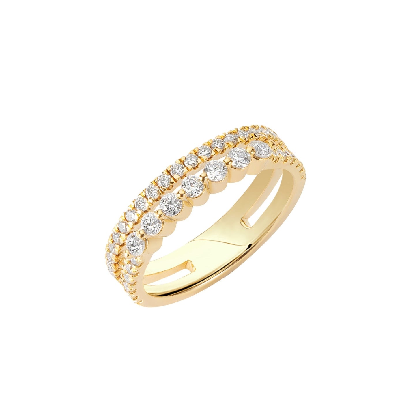 BLOOMTINE Illuminess gold ring in 14K gold vermeil. A 2-in-1 fused stacked design featuring pavé and bezel moissanite stones. Tarnish-resistant and ethical gold vermeil jewelry. Illuminess™ Gold Vermeil Combi Stack Ring BLOOMTINE | Earth Angel HQ
