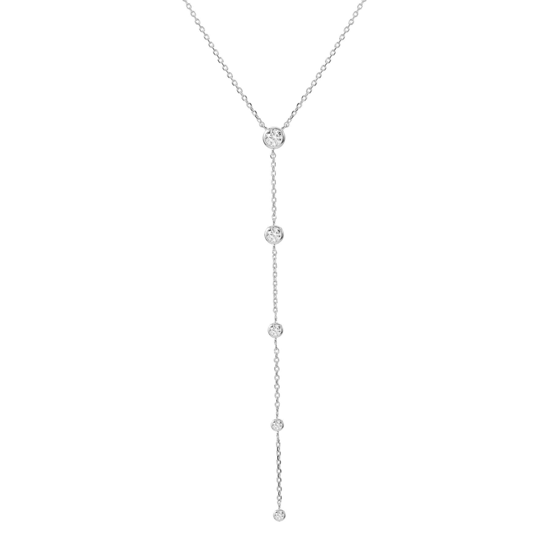BLOOMTINE Illuminess silver lariat necklace in rhodium-plated sterling silver. A dainty Y-necklace with an 8cm drop and lab-grown diamonds. Tarnish-resistant sterling silver jewelry