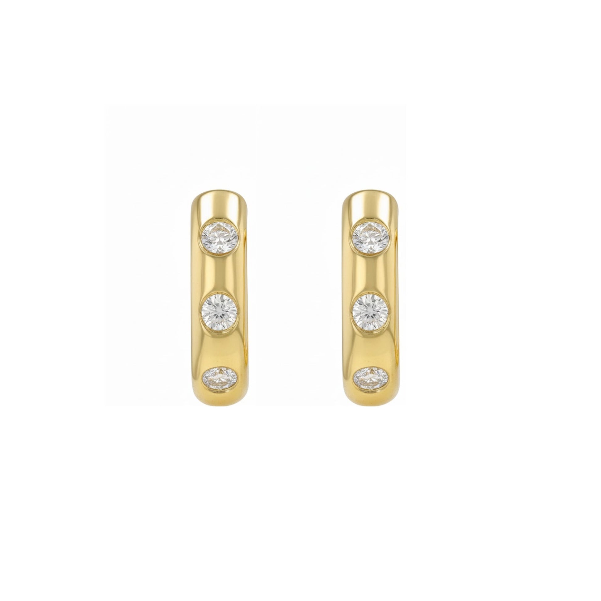 BLOOMTINE Mini Halo Wings gold earrings. These celestial-themed hoop earrings are crafted in 14K Gold Vermeil with flush-set moissanite. Ideal gold earrings for a curated ear stack or a luxury gift.