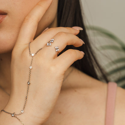 Enchanting Flutterfly™ Sterling Silver Trio Butterfly Ring image 3. The Enchanting-Flutterfly-sterling-silver-ring presented-as-a-meaningful-gift in a luxury-Bloomtine-jewellery-box. This-exquisite-choice for anniversaries or milestones symbolizes-new-beginnings and grace. Perfect-for-gifting someone-you-adore, the-image-showcases the-ring as a-complete-luxury-experience for the-modern-woman