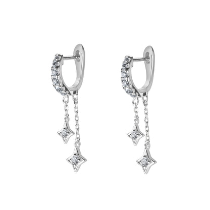 Illuminess™ Mini Sterling Silver Shooting Star Huggies image 4. A detailed-side-view of the-Bloomtine-shooting-star-huggies, showcasing the-6mm-internal-diameter designed-for-a-snug-fit. The-image-highlights the-secure-click-closure and the-tarnish-resistant-mirror-like-glow of the-white-rhodium-plating. This-celestial-talisman is a-best-seller for those-seeking-high-end-handcrafted-piercing-jewellery